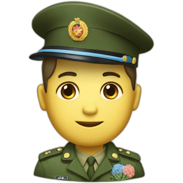 un militaire avec un bouquet de fleur emoji