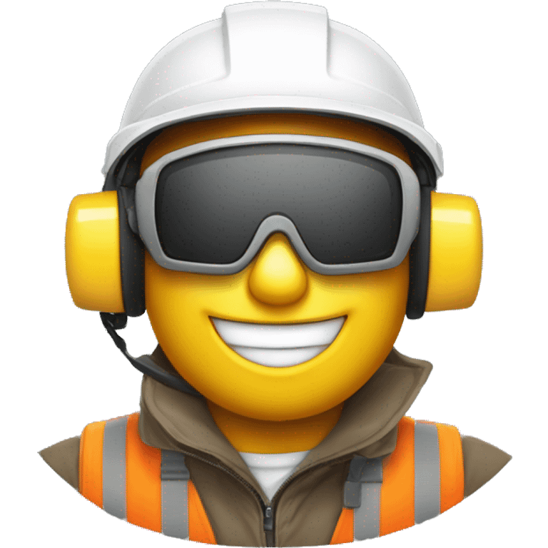 Bonhomme avec un casque de chantier avec logo SRE et des lunettes swag et un large sourire emoji