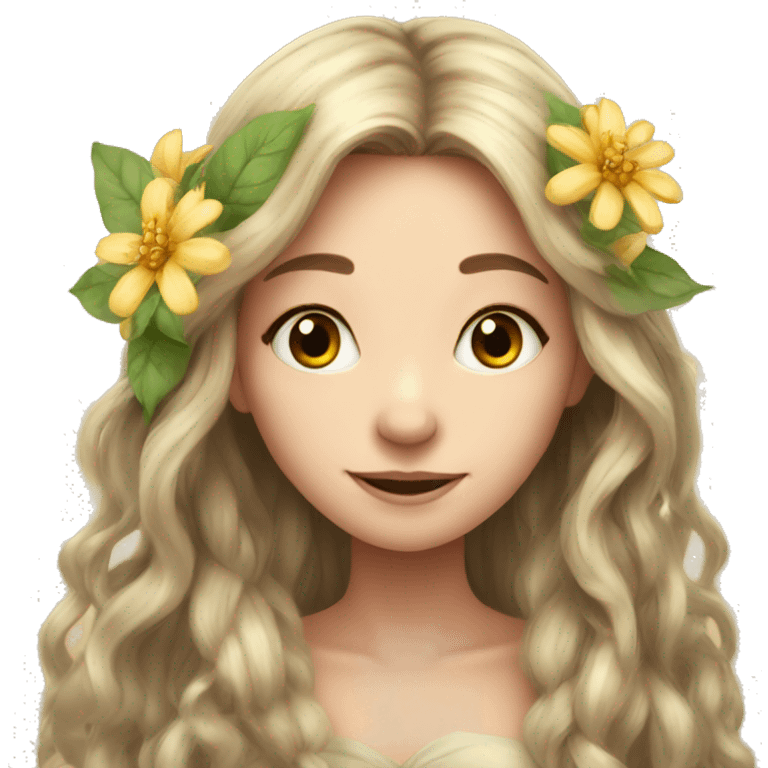 Beautiful, flower, fairy, long hair, fair skin emoji