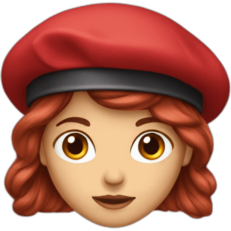 Red beret for girl with dark brown long hair emoji