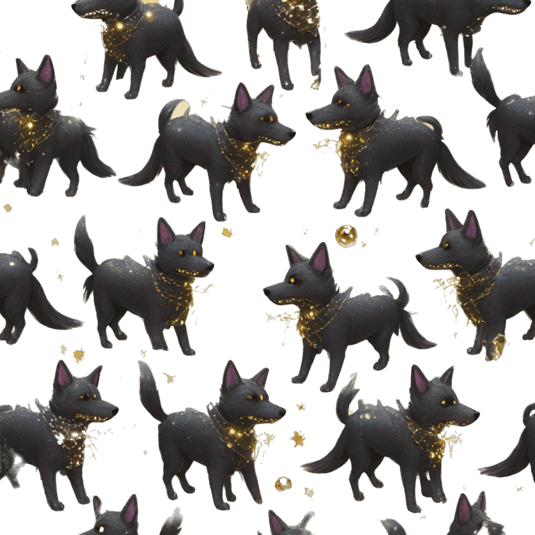 Black iridescent dog fox zombie skeleton gold mechanical nebula galaxy stars flowers fairy lights vintage emoji