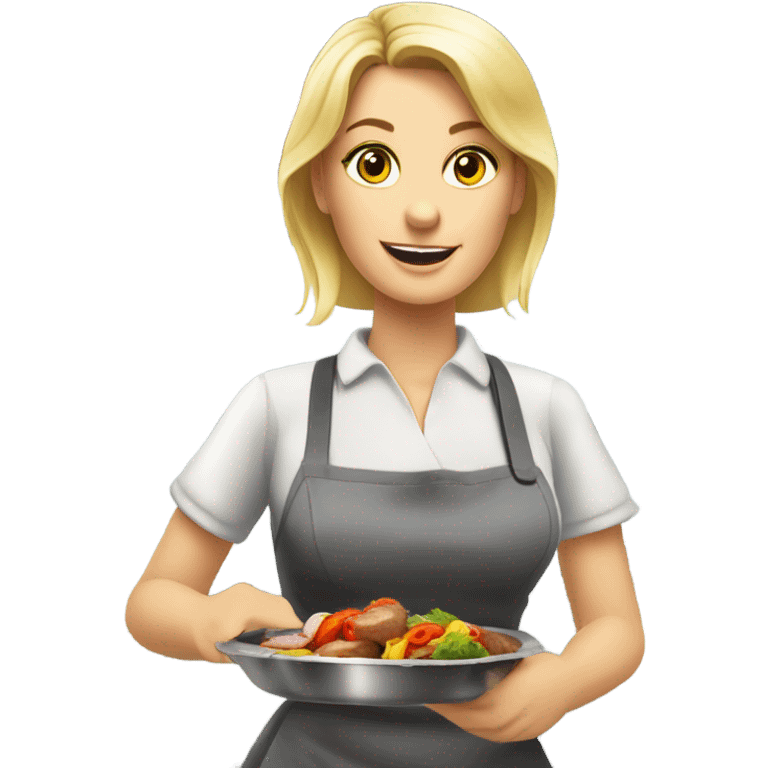 german blonde women working in kebap shop, white skin emoji