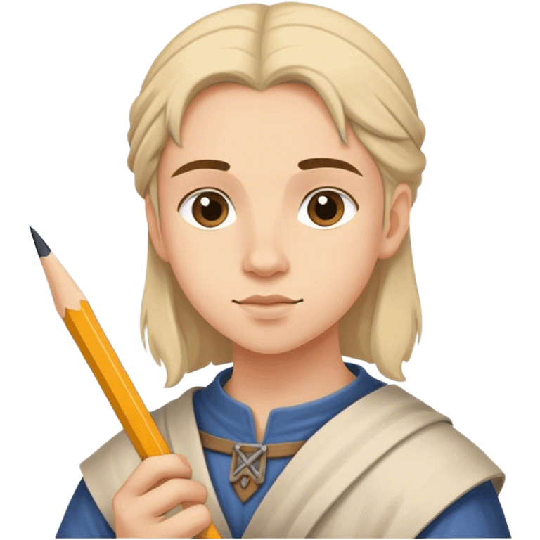 young painter apprentice with pencil, medieval age emoji