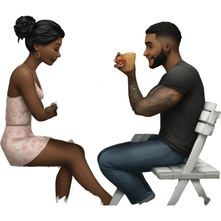 Romantic picnic date for beautiful tattooed couple emoji