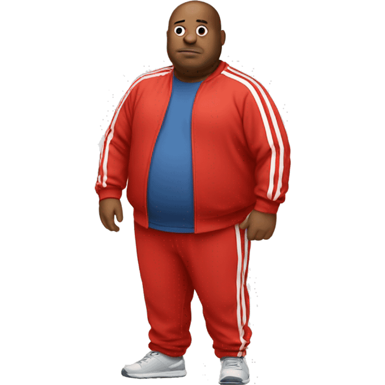 fat man in red sweatsuit with white stripe down middle emoji