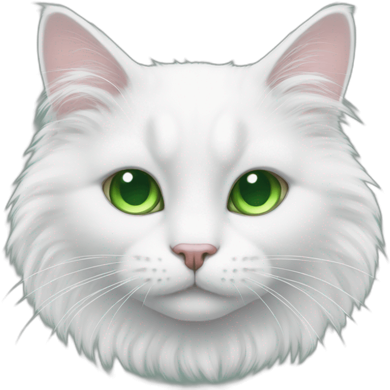 Fluffy White cat with big Green eyes emoji