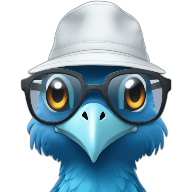 Crazy funny Cyberpunk Articuno head with human white teeth and beautiful smile wearing glasses and hat emoji