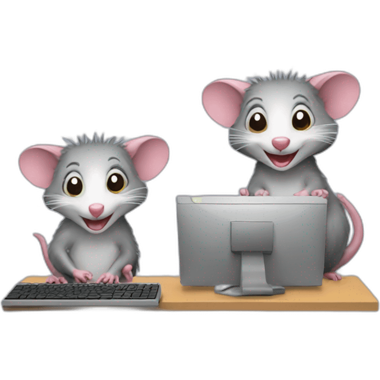 Two opossums working and smiling with computers emoji