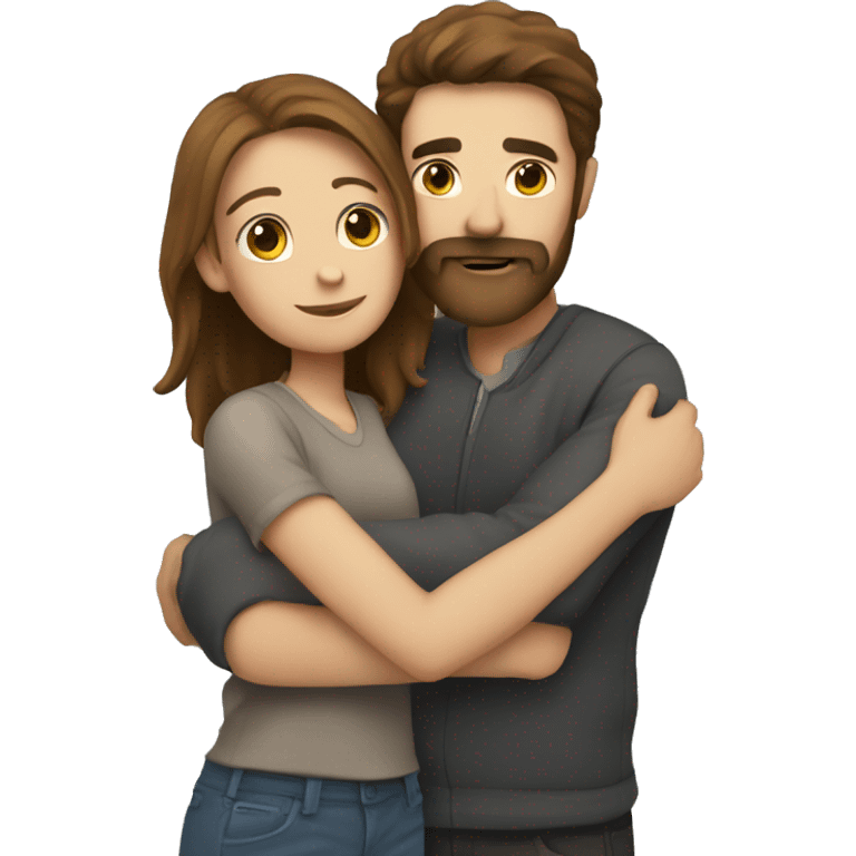 A guy with a beard hugging a girl with brown hair  emoji