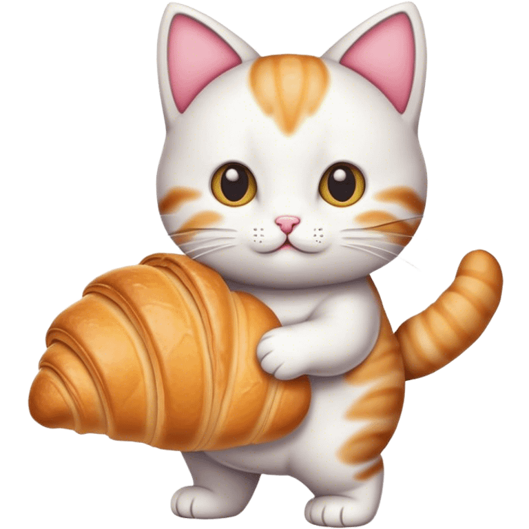 kitty carrying a croissant emoji