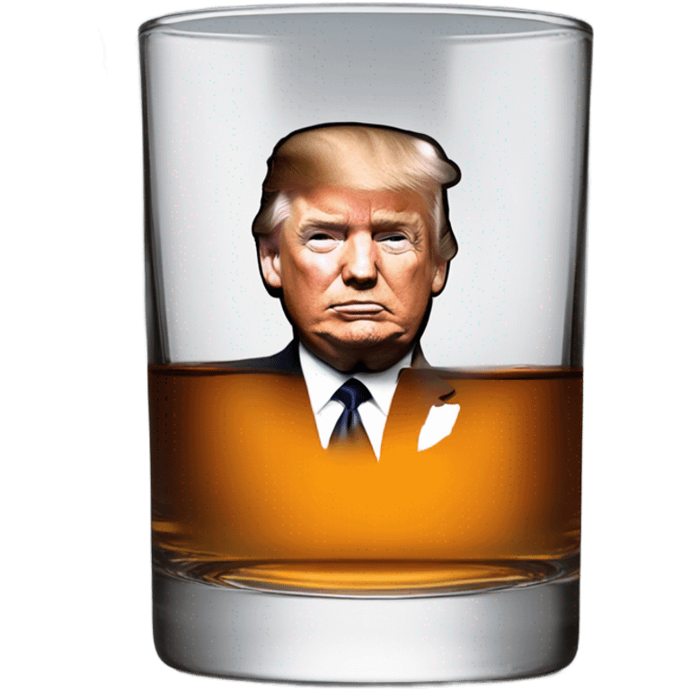 Whiskey glass with whiskey & an image of Donald Trumps face  emoji