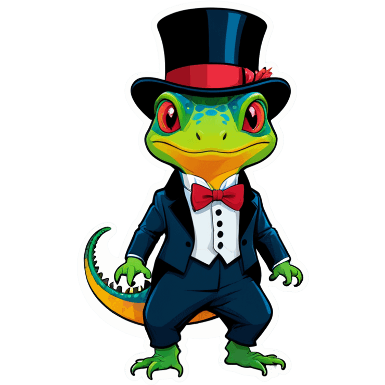 Cute lizard in a top hat and suit emoji