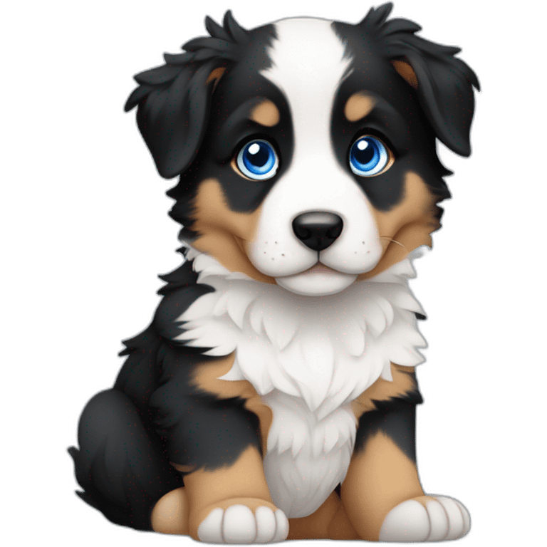 puppy black, white and fire american shepherd with blue eyes sitting emoji