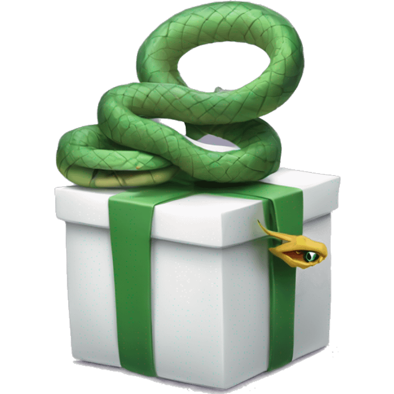 A sinisterly wrapped gift with a snake coiling around it, representing dangerous rewards
 emoji