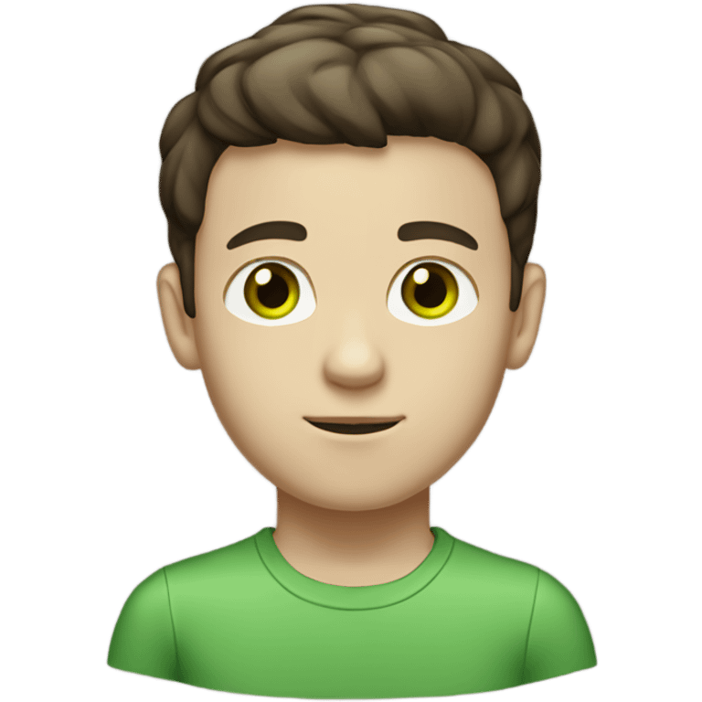 White boy with dark brown hair, green eyes, full body. emoji