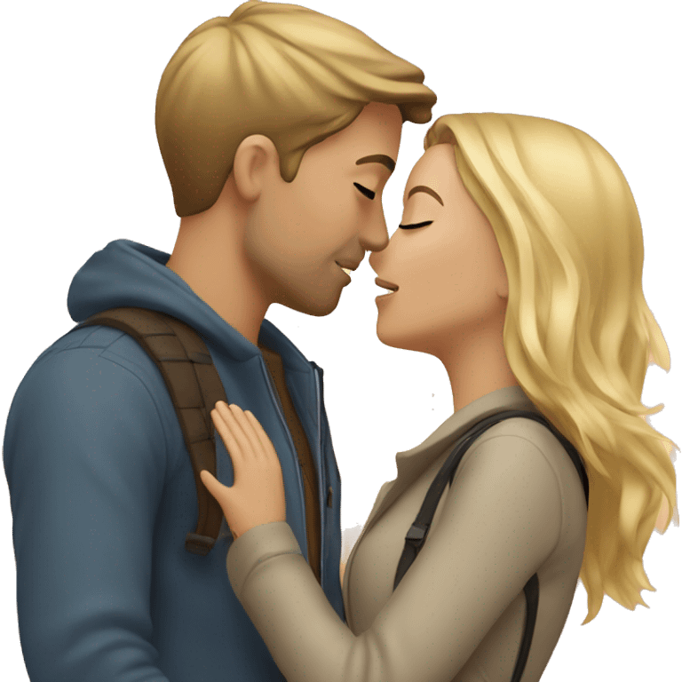 romantic outdoor couple kiss, she is blonde, he has Brown Hair  emoji