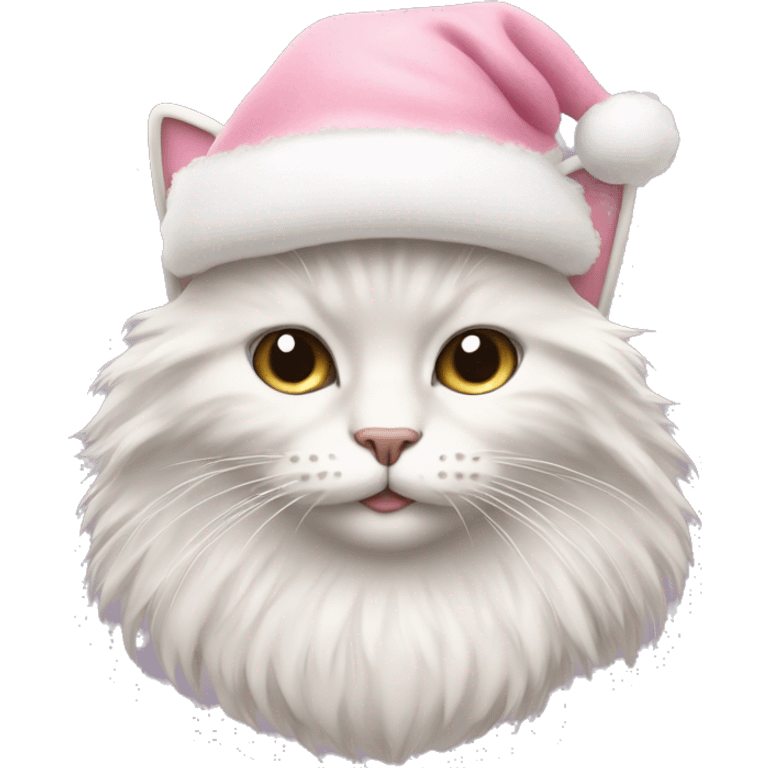 a fluffy cat with a pastel pink santa hat emoji