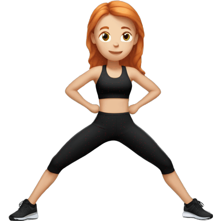 Ginger straight hair girl in black gym fit stretching  emoji