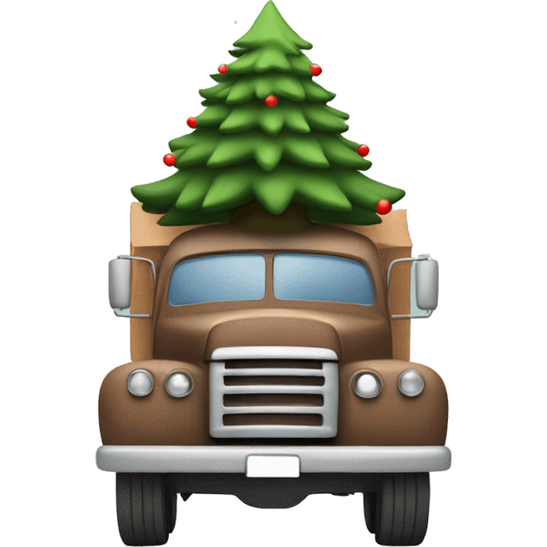 Old brown truck carrying a Christmas tree front view  emoji