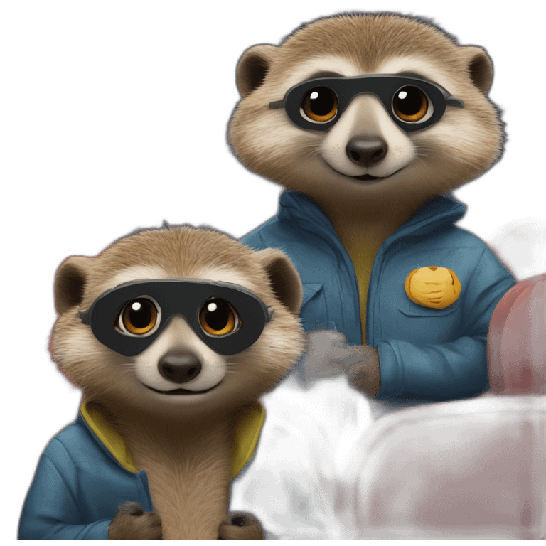 Two meerkats and a wombat at the cinema in clothes emoji