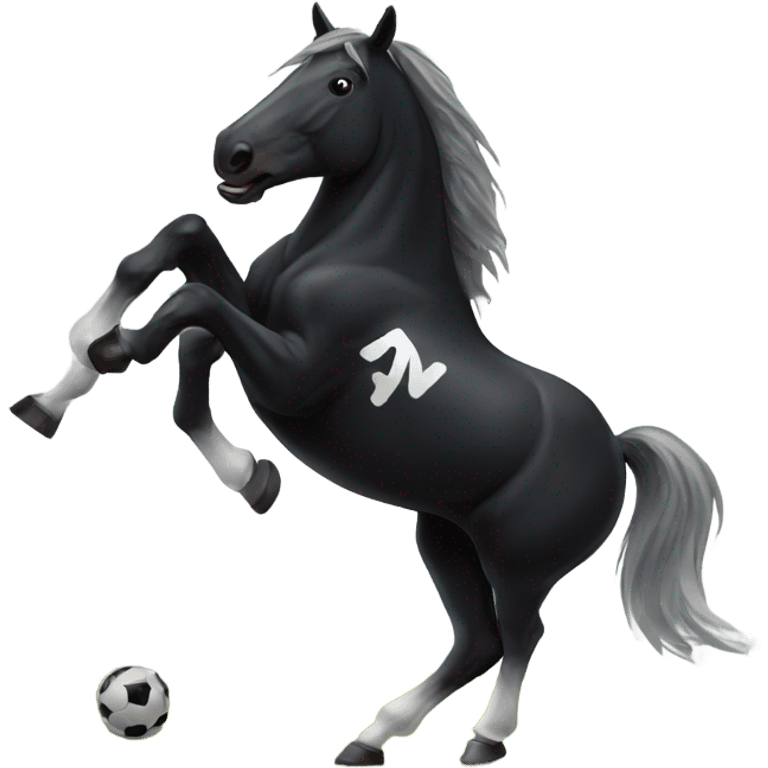 A black horse playing soccer emoji