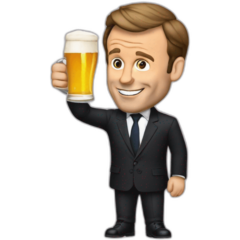 Emmanuel Macron holding a beer emoji