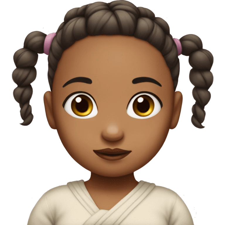 Baby girl with her hair tied up in a bun and she has white skin emoji