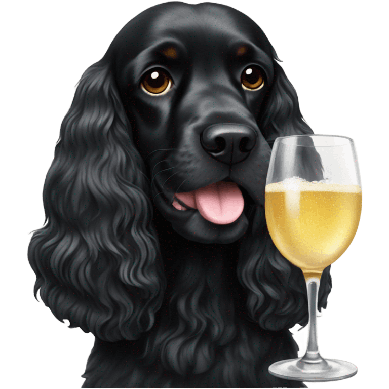 Black cocker spaniel drinking shampaigne emoji