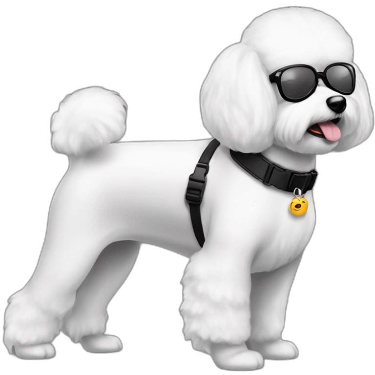 perro bichon maltés blanco y mujer piel blanca cabello negro largo y gafas emoji