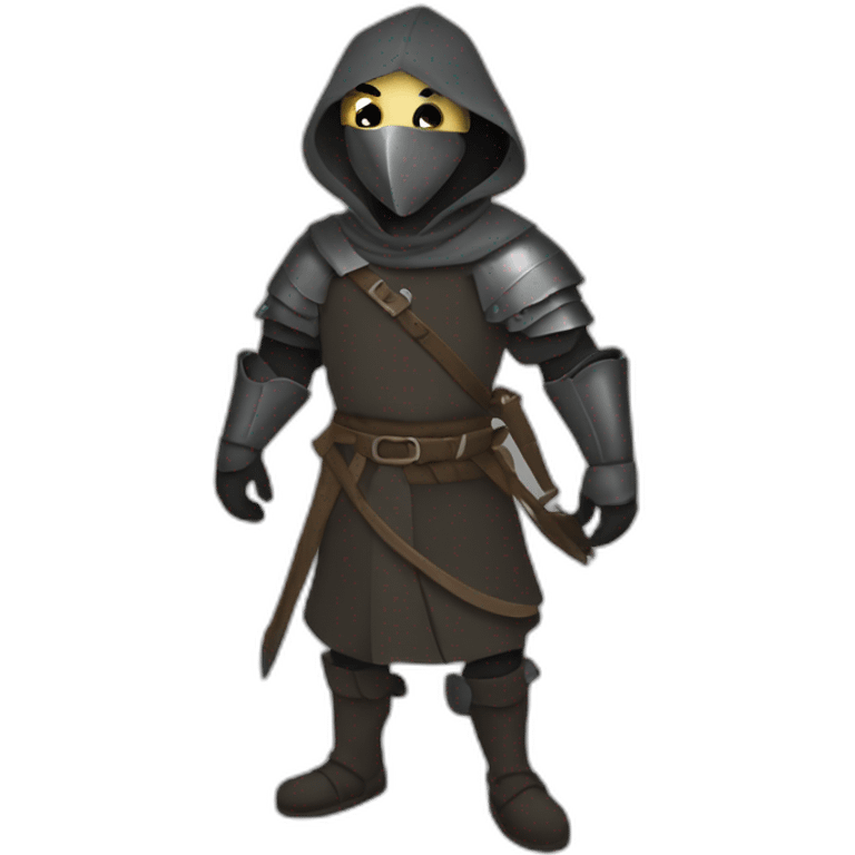 medieval evil saboteur wearing mask, full torso, looking sideways emoji