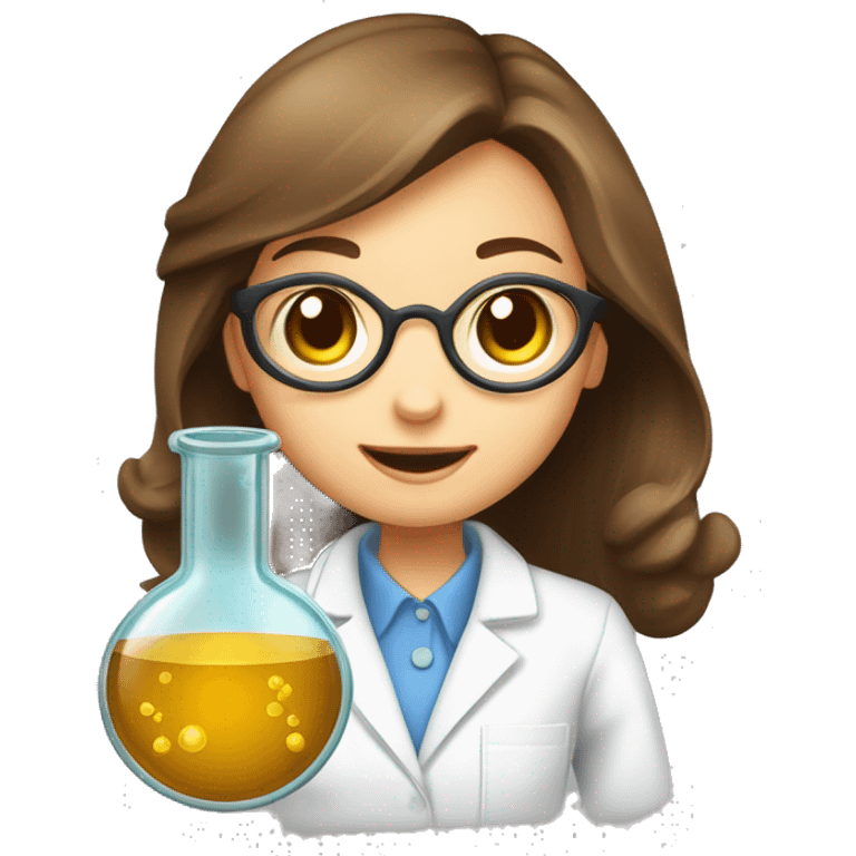 Cute Chemist Lab girl long brown hair chemistry analysis experiment holding flask emoji