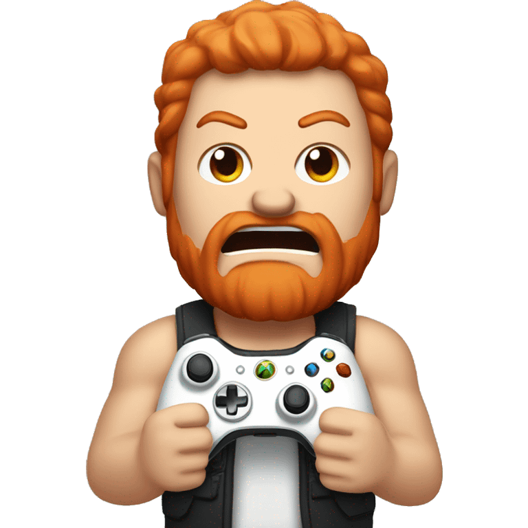 A man with red hair who is very angry and holding an Xbox controller emoji