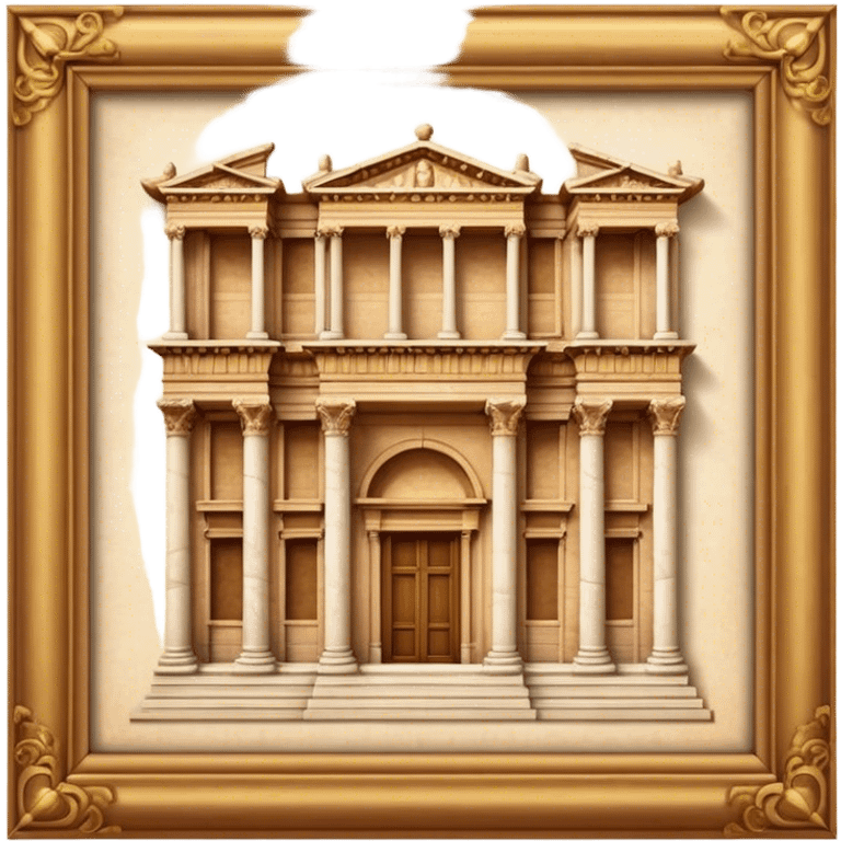 Cinematic Realistic Library of Celsus Landmark Emoji, depicted with an ornate ancient facade rendered with lifelike textures and warm, historical lighting. emoji