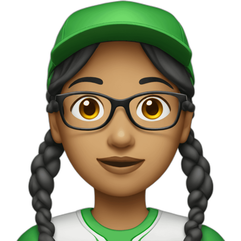 Hispanic girl with glasses and green baseball cap emoji