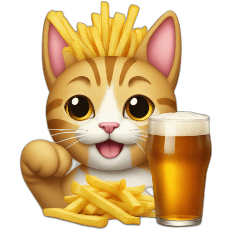 Cat grabbing fries and beer emoji