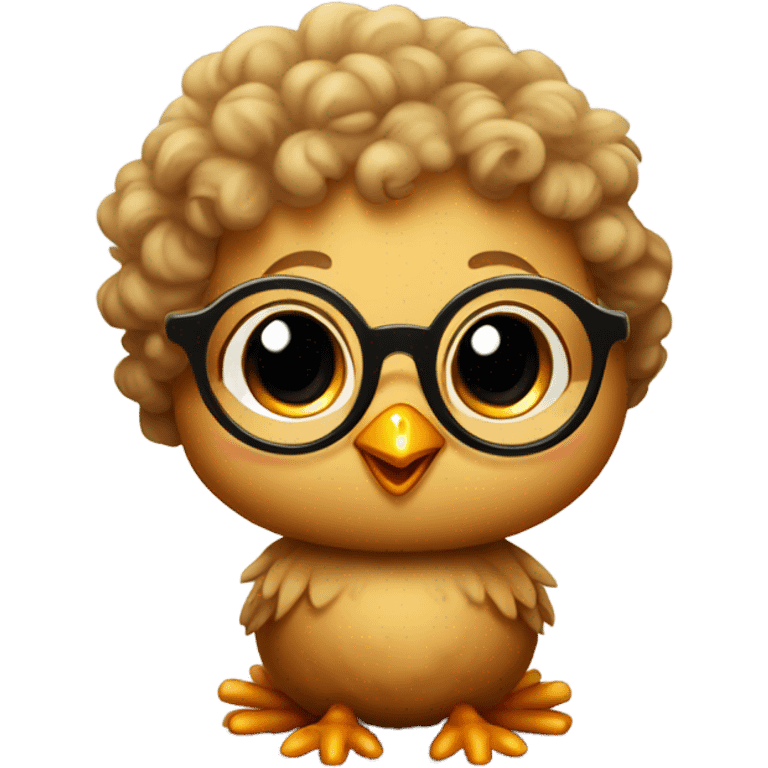 baby light brown chick with curly hair on top and glasses emoji