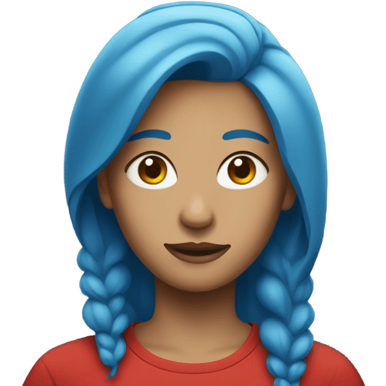 a woman with blue hair in red tshirt emoji