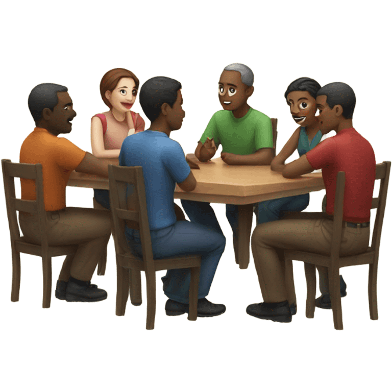 6 people sitting either side of a square table emoji