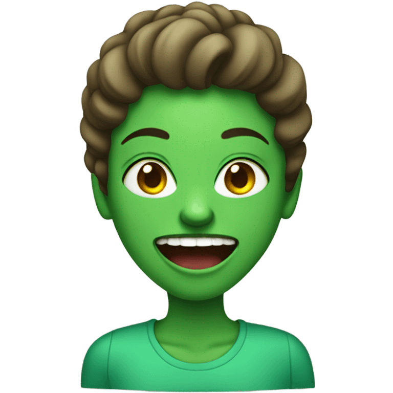 Woman with wide mouth and green teeth emoji