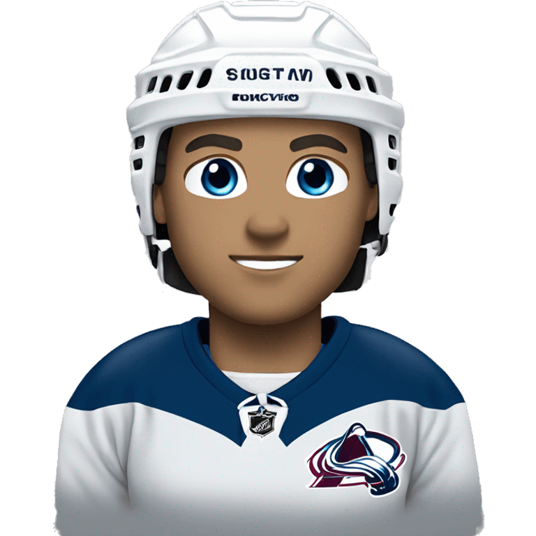 Hockey player in avalanche uniform blue eyes and blonde hair  emoji