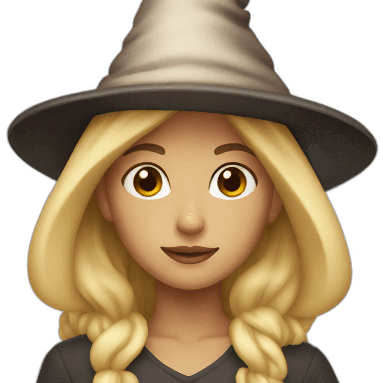 blonde with brown eyes, with a witch hat on her head emoji