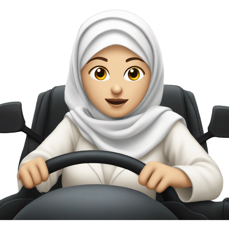 White skin, white hijabi women drives a car emoji