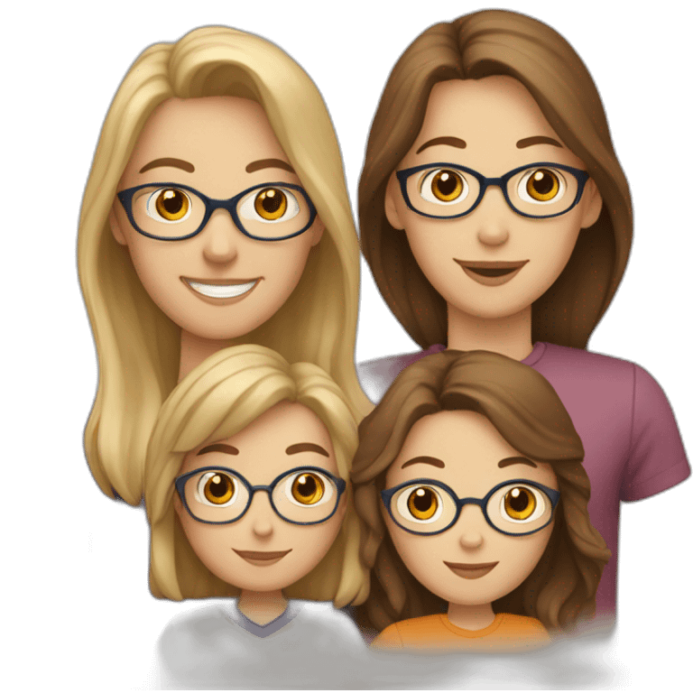 White family of 4, 1 mom with brown hair, 1 big boy with Brown hair, 2 girls with glasses and long blond hair emoji