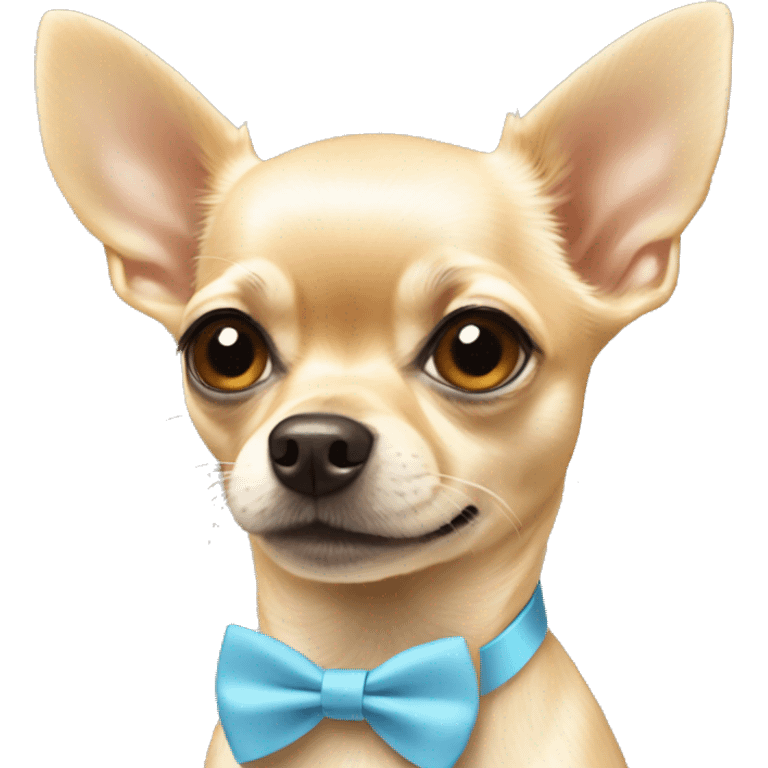 Blonde chihuahua with a light blue bow tie that says Oscar  emoji