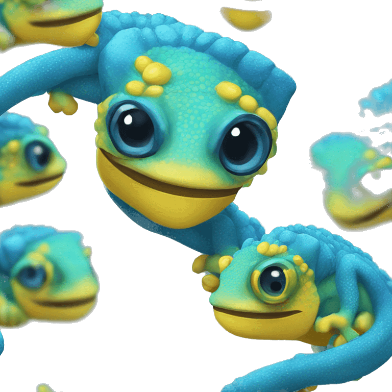 blue chameleon with yellow spots and headset emoji