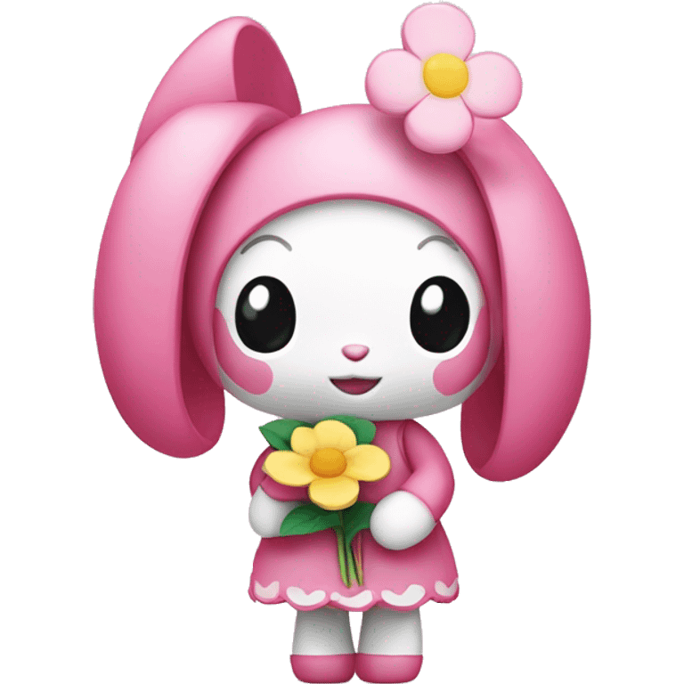 My melody holding a flower emoji