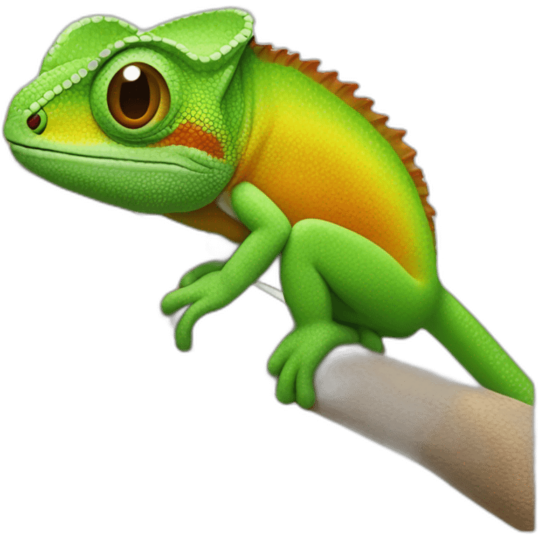 a cameleon in front face with the colour "#07d694" emoji