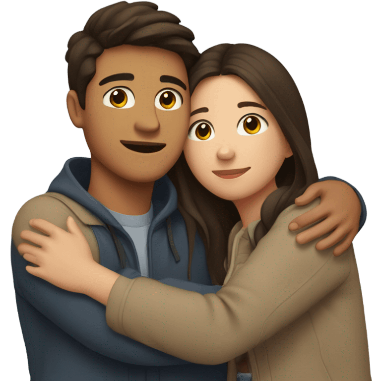 Young Filipino man young brunette woman hug emoji