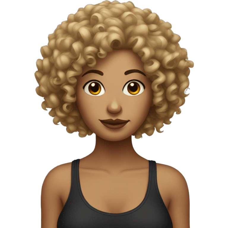 Curly haired woman with tattoos emoji