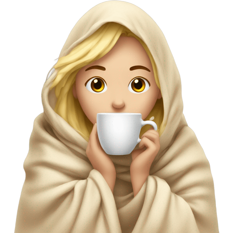 girl inside a blanket sipping coffee eyes closed blonde emoji